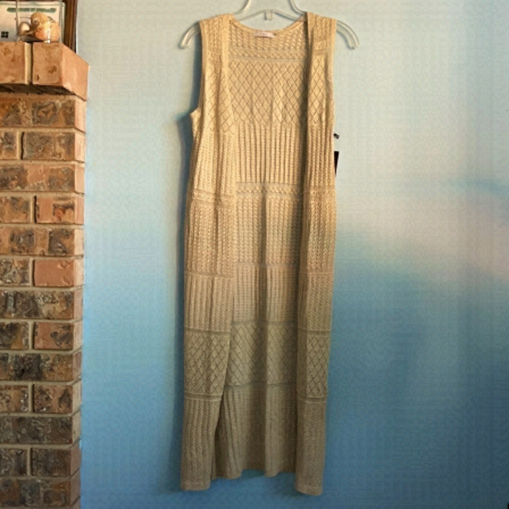 NEW Dex Wool-blend Beige Lurex Longline Open Vest